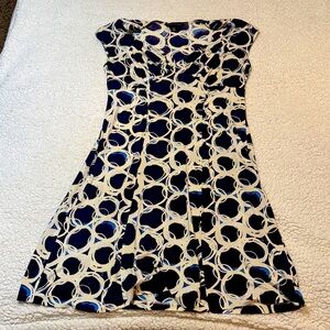 Banana Republic Silk Cotton Navy White Circle Print Sheath Dress, Petite M